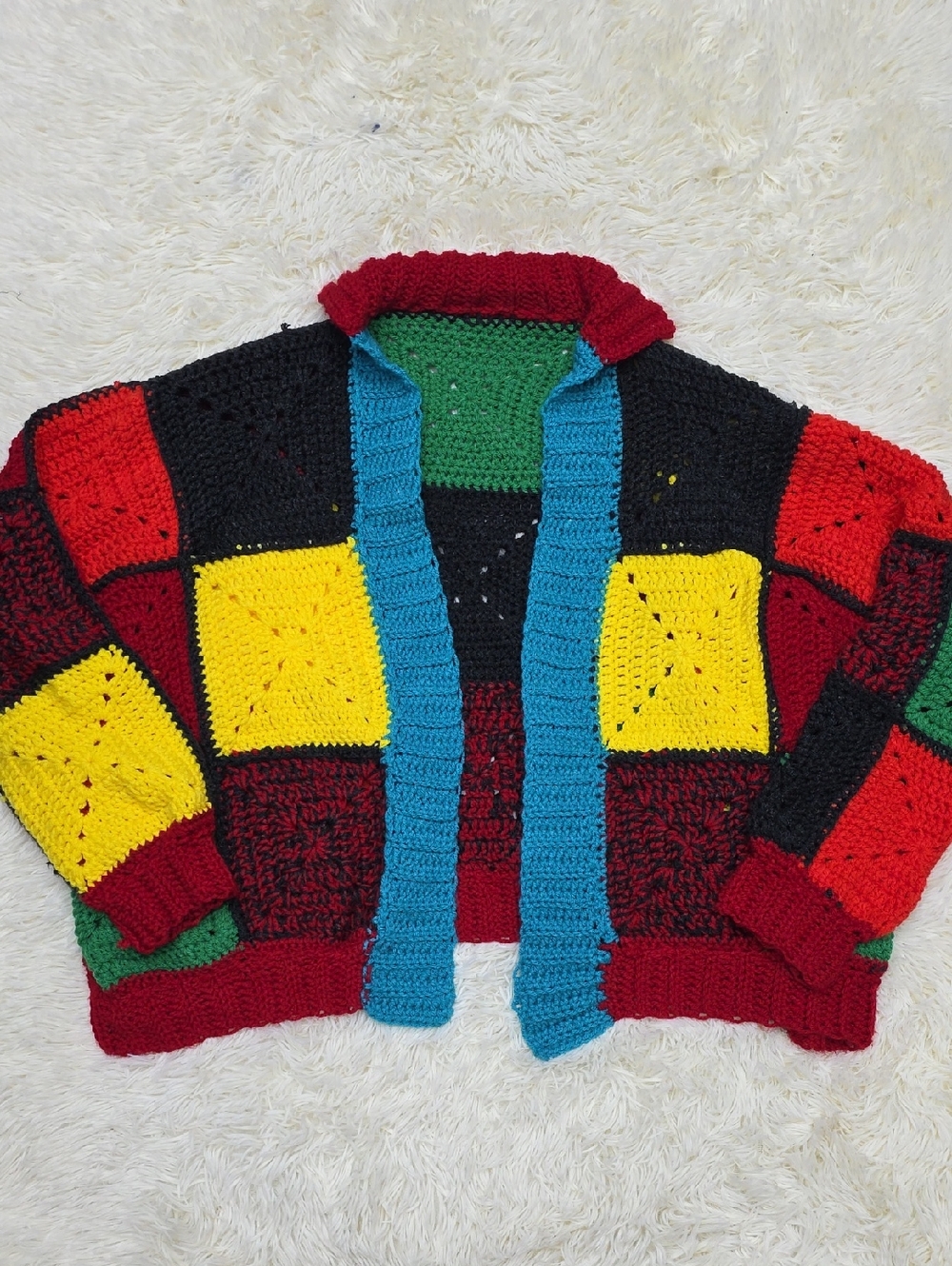 Colorblock Crochet Patchwork Cardigan - Bright Multicolor